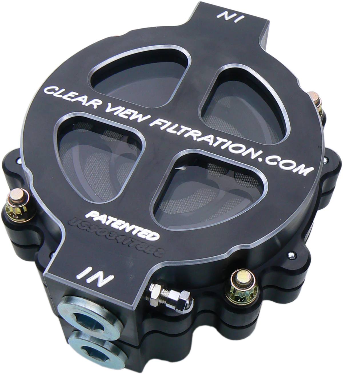 Clear View 400-115-B - 4" See Through Billet Screw-on Filter Assembly - Black